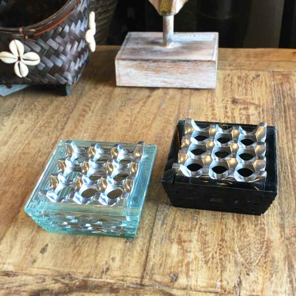 灰皿 ガラス アルミ 卓上灰皿 アッシュトレイ 喫煙具 バリ島製 タバコ 小物入れ 器 インテリア