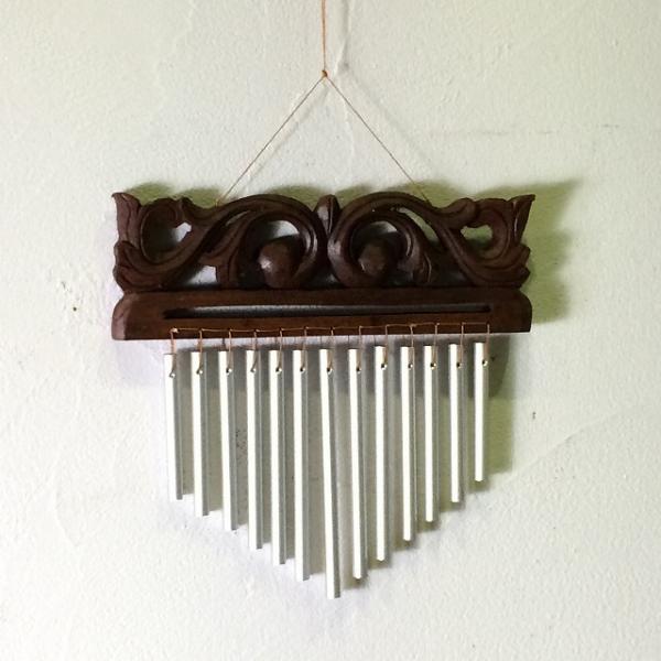 木彫りのウィンドチャイム W25cm 茶 風鈴 バリ風インテリア アジアン雑貨 おしゃれ