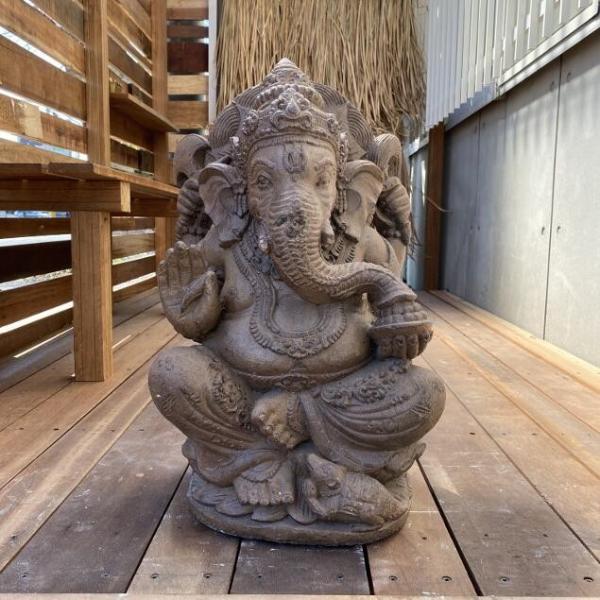 石像 ガネーシャ 置物 グレー H30cm セメント製 仏像 オブジェ 庭 バリ