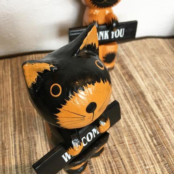バリネコ ウェルカムサインボード 木製オブジェ 2色 ネコの置き物
