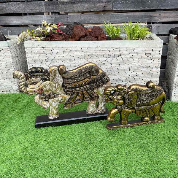 象のスタンドオブジェ 木製 置物 金 ゴールド W40cm ゾウ 象 ぞう