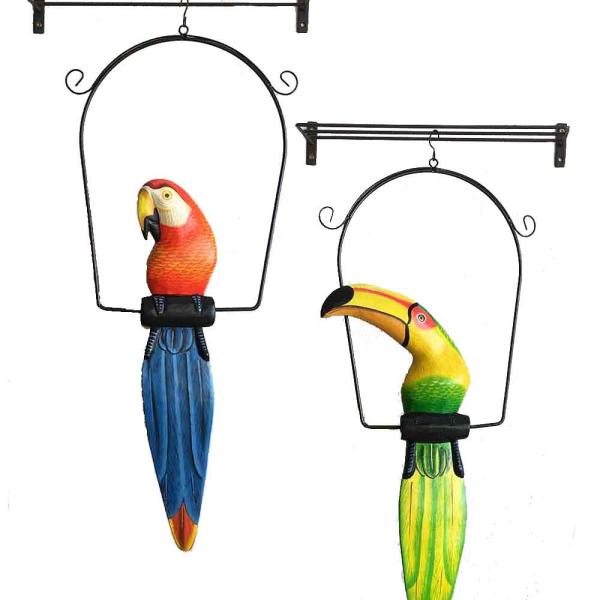 ハンギングバード 吊り下げ　木製 オブジェ　鳥　南国