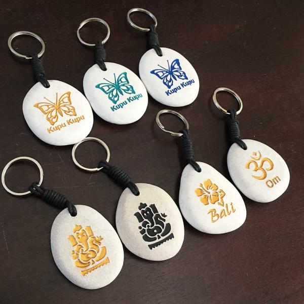 メール便対応可 キーホルダー 天然石 蝶 ガネーシャ Bali 7タイプ バリ土産  アジアン雑貨 インドネシア アクセサリー