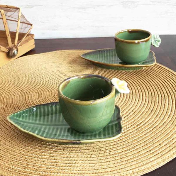 青い竹模様の陶器カップ 15個セット