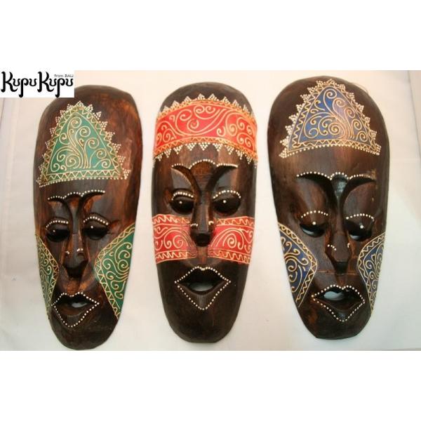 バリ島製 壁掛け民族お面色付き 木製 A緑 B赤 C青 アジアン雑貨 バリ