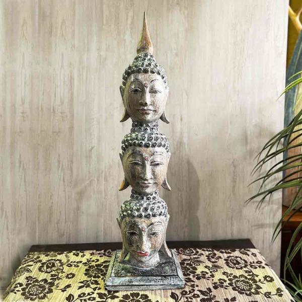 バリ島製 ブッタ置物 3段 インテリア アート モダン 飾り ウッド