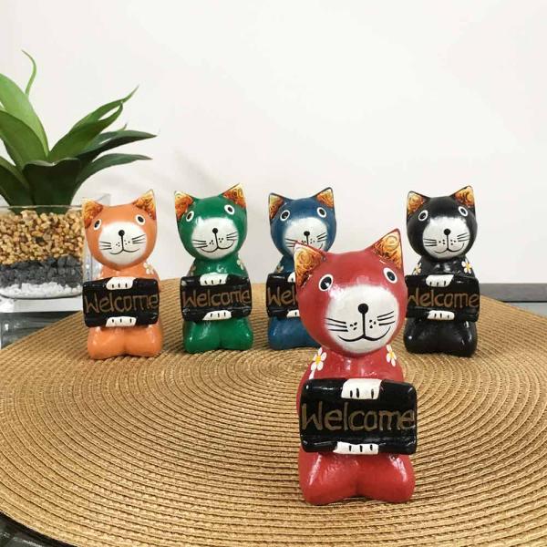 木彫り 座りバリネコ ウェルカム オブジェ 猫の置き物 猫 アジアン雑貨 バリ雑貨 置き物 お土産
