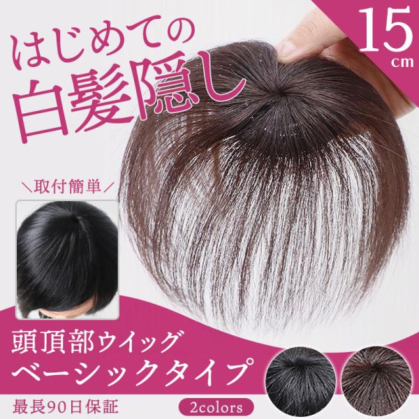 即納】 △ 頭頂部ウィッグ ブラウン 15㎝ ナチュラル 部分かつら ヘアピース