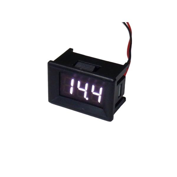 測定範囲はDC4V-DC30V。リード線の長さは19センチ。表示は 白色になります。 表示部サイズ35mm(W)×23mm(H)×20mm(D)※取り付けは開口した穴に表側から嵌めこんでください。※開口穴サイズ32.2mm(W)×20.8m...