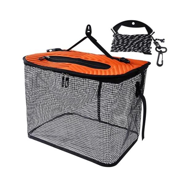 スカリ 釣り 大型 40x29x31cm 35L フローティングスカリ 折りたたみ 活かし網 バケツ EVA 釣り具 10mナイロンロープ付き