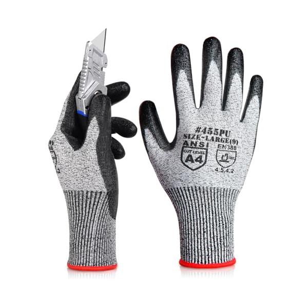 他サイト： DONFRI 軍手 耐切創手袋 防刃 防刃手袋 作業用 手袋 滑り止め 切れない 防災 PUコーティング レベル5の耐切断性 1双パック Lの商品画像