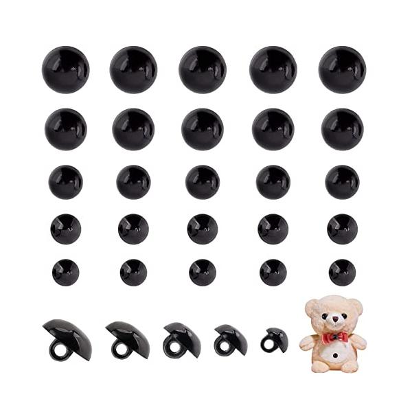 ブラック/約10?17x9?10mm、穴3mm/-・丸い目：安全な目のボタンは、所定の位置に縫い付けられ、簡単に落ちないため、裁縫の手芸やクマ、人形、ぬいぐるみ、かぎ針編みの生き物の製作に理想的です。・クラフトボタン： この黒いドーム型ボタ...