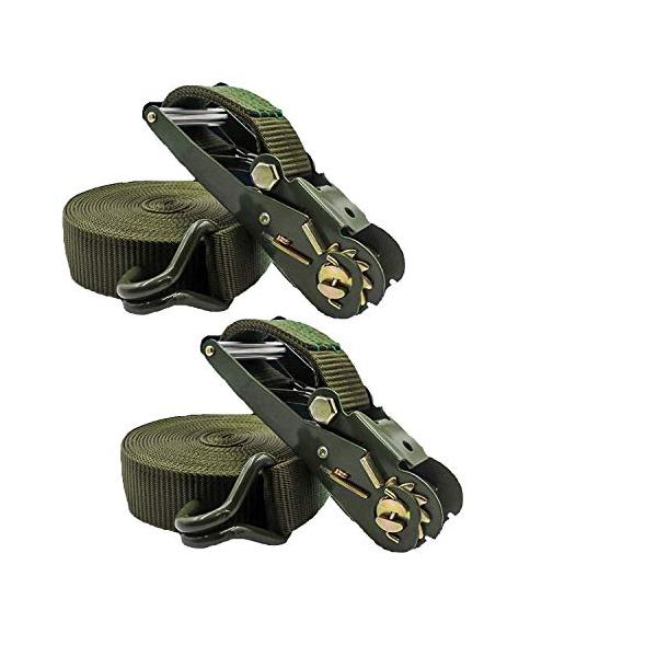 他サイト： KOKITEA荷締めベルト ラチェット式タイダウンベルト ラッシングベルト 荷締め機 合金鋼 オートバイ グリーン 長4m 幅3.8cm 破断荷の商品画像