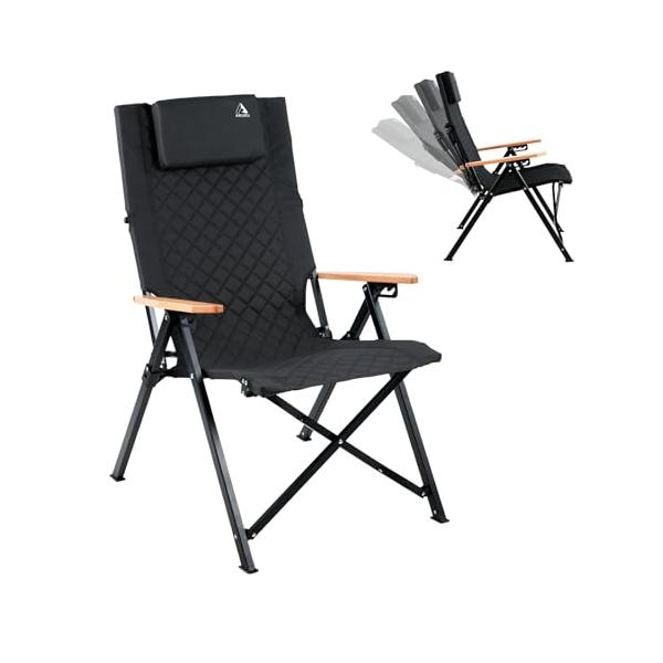 ARURUキャンプ用リクライニングチェア、ヘッドレスト付き4段階傾斜