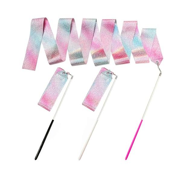 サイズリボン長：200cm、棒の長さ：30cm、リボンの幅：4cm。・カラー棒の色：ピンク、黒、白。各1色ずつ。・高品質素材高品質の絹で作られ、カラフルなガラス繊維でコーティングされたハンドルが付いており、より多くのアクションが可能です。金...