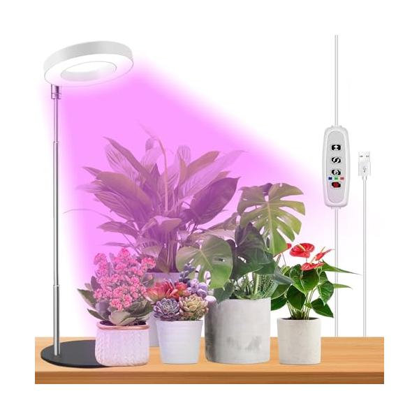 モダンホワイト/-/TS-5・3種類のライト植物育成ライトには、温白色、赤、青の3種類の色ライトがあり、自然光をシミュレートし、植物の成長に必要なさまざまなスペクトルを提供します。・10段階の調光と高さ調節が可能この観葉植物ライトの調光機能...