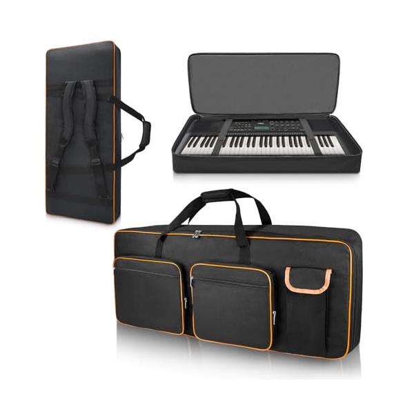耐衝撃性あり 軽量 防水 防塵黒です/61鍵用（105 x 43.5 x 15cm）/キーボードケース 61鍵・Size:61鍵用（105 x 43.5 x 15cm）・??高品質で多機能この61鍵電子ピアノ用ソフトケースは10mm厚フルカ...