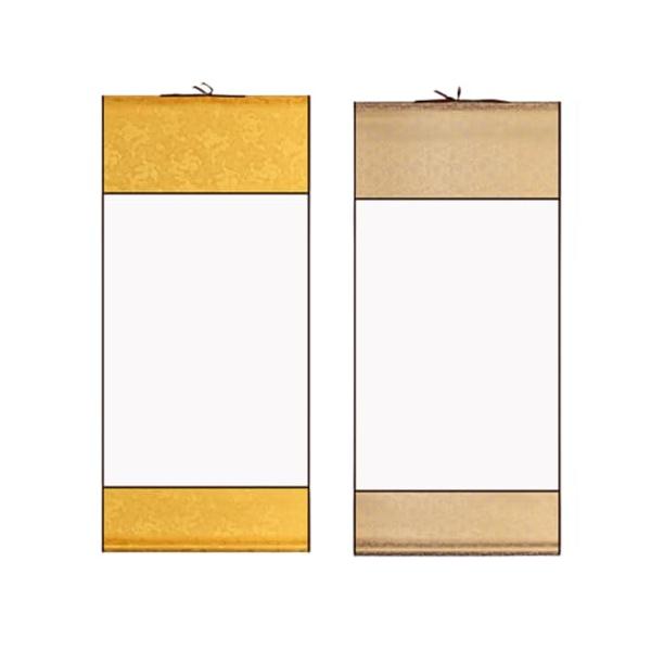 掛軸 金色フレーム 書道 ideastore 掛け軸 無地 表装 習字 書道 巻物 画仙紙 白紙 2枚セット
