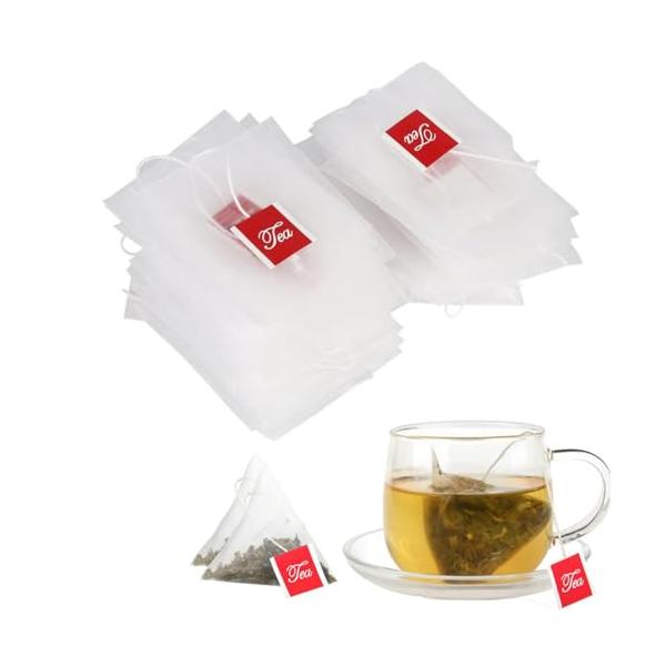 YFFSFDC ティーバッグ ドローアライン お茶パック 使い捨て空の袋100個 お茶＆コーヒー用三角紅茶 麦茶 茶こし濾過袋ストリングヒールシ