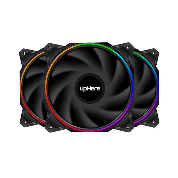 upHere 120mm PCケースファン 前後両面虹色LED 25mm厚 SATA電源 静音 3本EN12CF3…