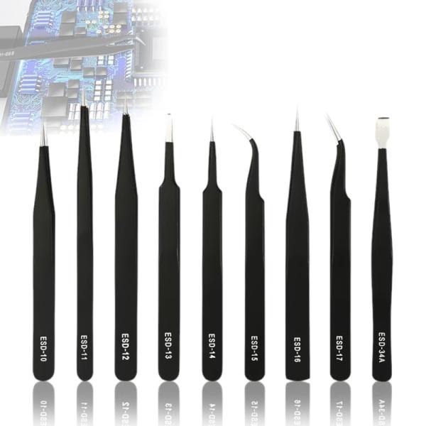 極細ピンセット黒/-/XBD39700・1. 高品質素材と耐久性 材質：ピンセットは1.5mm厚さで、精密ピンセットバネは柔軟かつ強靭に仕上げられています。耐磁性、耐久性、防食機能を備えたステンレス製で、長期の作業にも適しています。また、帯...