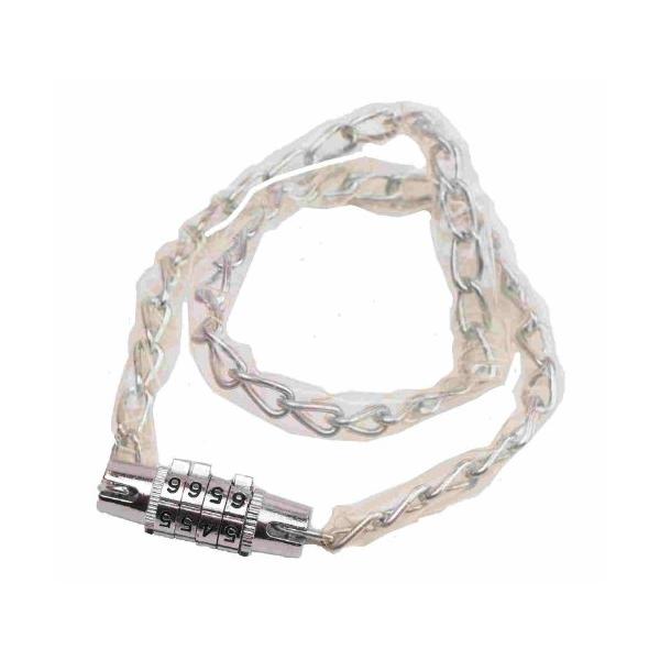 チェーン錠クリア/-/Y-4355・Color:クリア・重量:約115g・製品サイズ:約12×6×長さ600mm・材質:亜鉛合金クロムめっき、鉄クロムめっき、PVCカバー