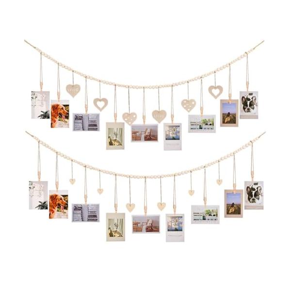 ボヘミアン木の色/138cm/-・Color:木の色・商品仕様：セット内容：壁掛け写真ディスプレイ 2タイプセット、長さ：138cm、素材：木製・木製素材：この壁掛け写真ディスプレイセットは、木製のビーズを綿ロープで結んだものです。取り外し...