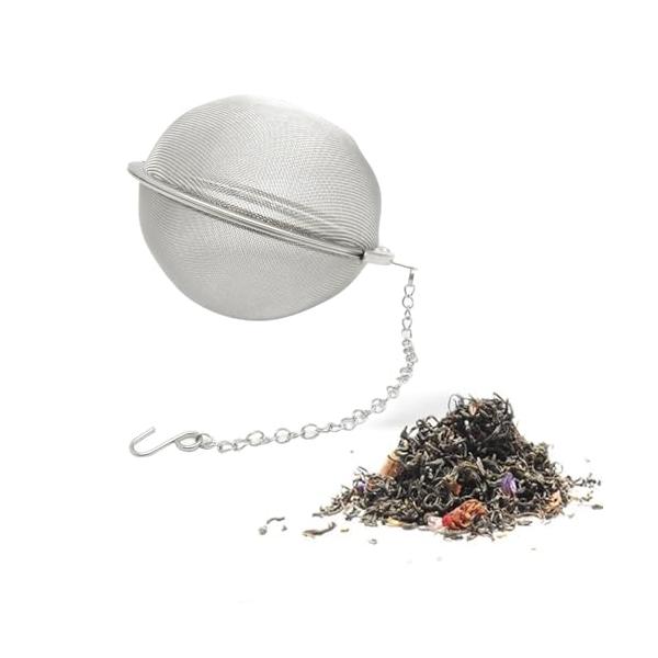KQHOMEI 茶漉し ティーインフューザーボール 緩い茶葉用の延長チェーンフック付き ボール茶漉ステンレススチール製ティーストレーナーインフュ