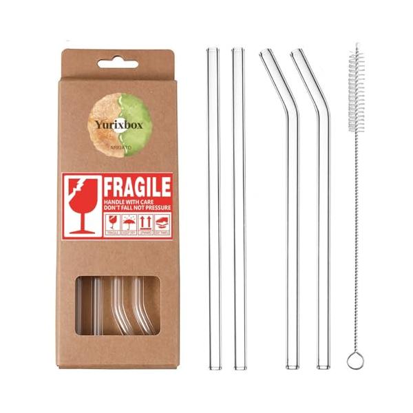 クリア/-/121・ガラスストロー4本セット。直線タイプ2本、ベント（カーブ）タイプ2本に洗浄用ブラシが1本付属しています。・マクドナルド、スターバックスのストローに近いサイズ感のため使いやすく馴染みやすいです。・地球にやさしいストローは、...