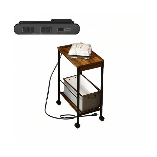 黒ラスティックブラウン/25CM/H25・Style:黒・このサイドテーブルは、高品質のエンジニアードウッドと頑丈な金属で作られており、耐久性と安定性を確保しています。・43 x 25 x 56cmインチのコンパクトなサイズで、寝室、リビン...