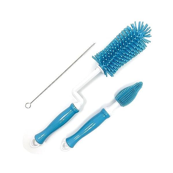 ブルー/-/-・Color:ブルー・食品級のシリコンボトルブラシ、ハンドルはPP素材、無臭、、実用的かつ安全な。・シンプルなスポンジフォームに比べ、表面をしっかり洗浄できます。・傷のない高密度シリコンブラシは、360度回転できます。ロングハ...