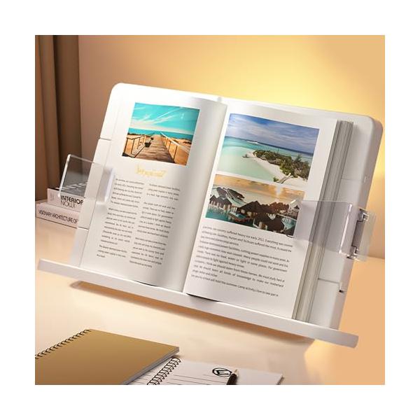 書見台BG 白/-/-・Color:BG 白・首の負担軽減うつむき姿勢による首の不快感・筋肉の疲労を緩和 → ブックスタンド 上向きの姿勢で読書可能な設計により、注意力の安定＆姿勢の調整を実現・透明拡張ブックマーク文字視認性の確保を実現 →...