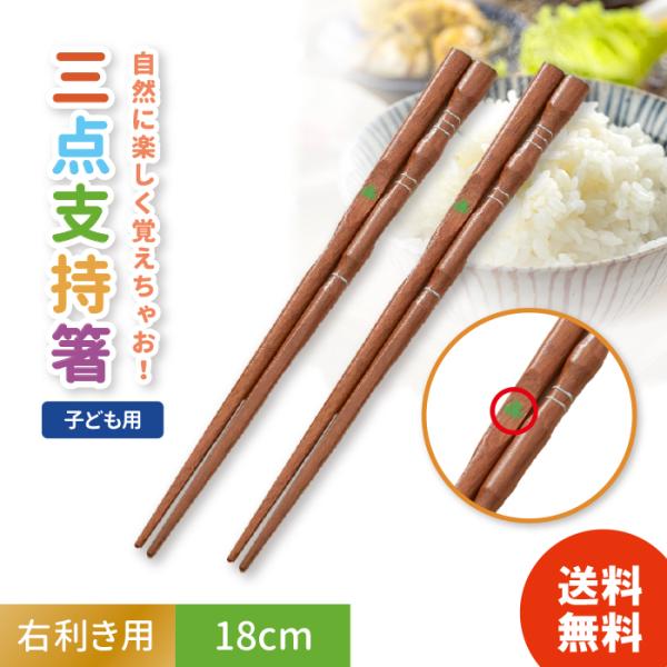 イシダ しつけ箸 三点支持 子供用 18cm 右利き用 天然木