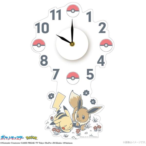【ピカチュウとイーブイの可愛いウォールクロックです。】【貼って剥がせるタイプなので賃貸でもお使い頂けます。】【お部屋のお好きな位置に取り付けることができます。】