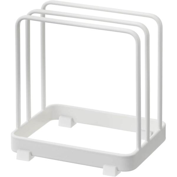 【2枚のまな板を立てて、スッキリ収納。】【安定感のあるスチール製。】【調理中でもサッと手に取れる！】