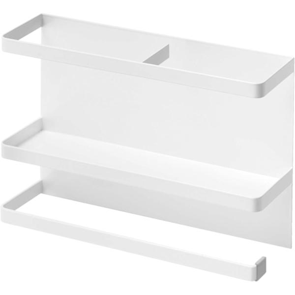 【冷蔵庫側面にマグネットで簡単取り付け。】【大判タイプのキッチンペーパーロールも収納できます。】【上のホルダーは仕切り付きで、分類しやすいです。】