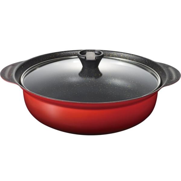 【７〜８人前に最適な、持ち運びもしやすい卓上鍋です。】【土鍋に比べ、軽くて丈夫。お手入れも簡単にできます。】【フチ付きなので中身が吹きこぼれにくくなっています。】