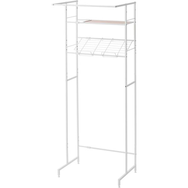 【棚位置が高く、洗濯機の蓋の開閉がスムーズにできます】【ちょっと掛けに便利なハンガーバーが付いています】【幅は洗濯機やスペースに合わせて伸縮可能です】