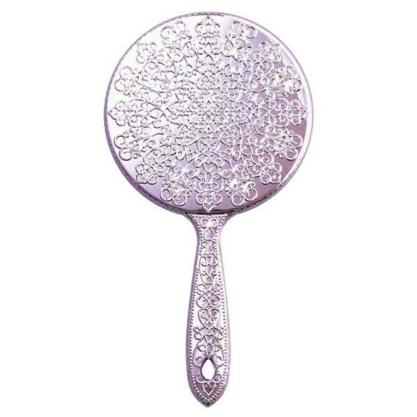 【お姫様のような気分になれるおしゃれなハンドミラー。】【大きめの鏡面で、顔全体がしっかりチェックできます。】【持ち手には掛けて収納できるフック穴が付いています。】