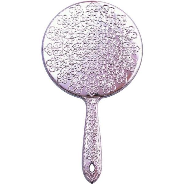 【お姫様のような気分になれるおしゃれなハンドミラー。】【大きめの鏡面で、顔全体がしっかりチェックできます。】【持ち手には掛けて収納できるフック穴が付いています。】
