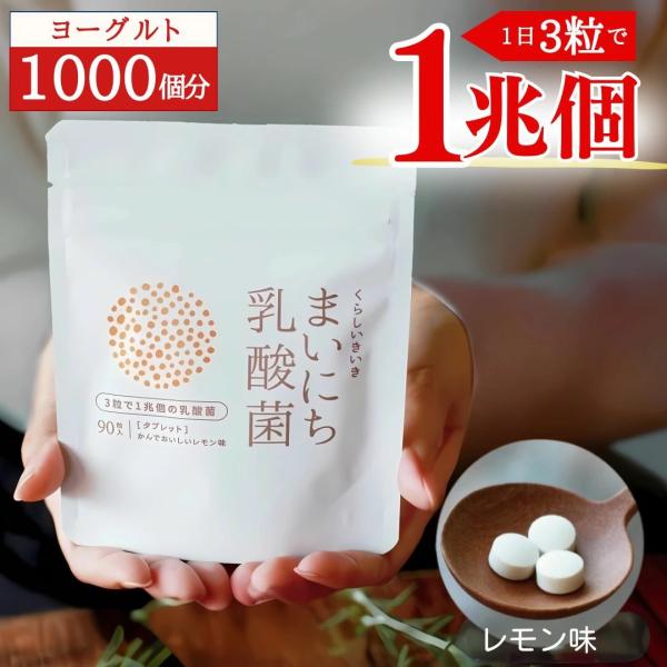 乳酸菌 サプリメント 乳酸菌1兆個 整腸 ビフィズス菌 サプリ 腸活 善玉菌 タブレット 腸内環境サプリ 女性 子供 腸内フローラ まいにち乳酸菌 1袋 90粒 1か月分