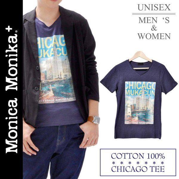 Tシャツ Vネック 半袖 シカゴ Tシャツvネック レディース 大きいサイズ 男女兼用 プリント ヴィンテージ風 ブランド E One イーワン暮らし館 通販 Yahoo ショッピング