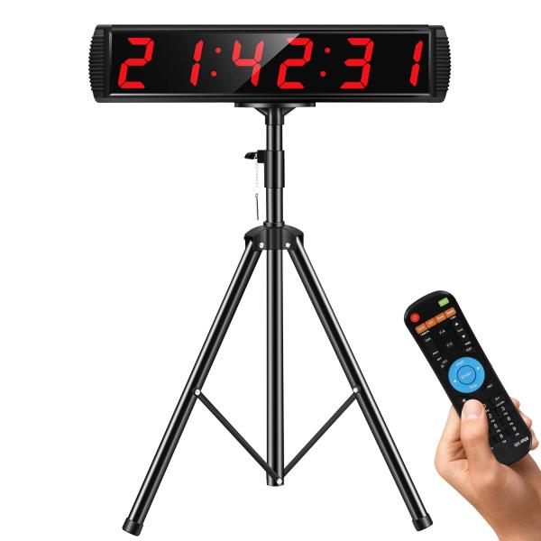 Huanyu LEDデジタルタイマー 大型 スポーツタイマー 4インチ 高輝度 可視10M 時計 24時間表示 カウントダウン ストップウォッチ 壁掛