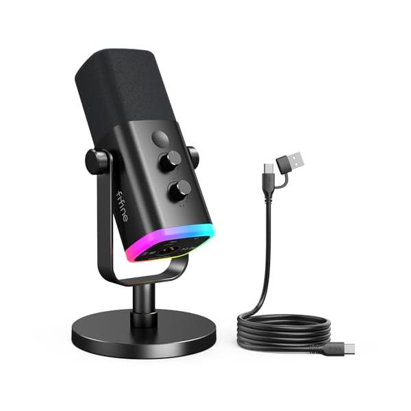 FIFINE USB/XLRダイナミックマイク 単一指向性 卓上型 PC/PS4/PS5対応 ゲーミング/配信用 黒 AM8