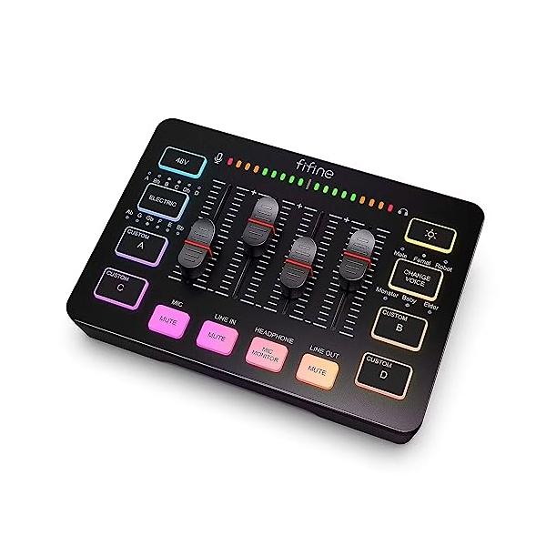 FIFINE オーディオインターフェース/ミキサー PC/PS4/PS5対応 ゲーミング/配信用 XLR/AUX機材対応 黒 SC3