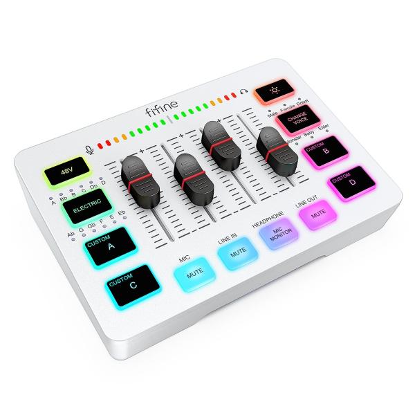 FIFINE オーディオインターフェース/ミキサー PC/PS4/PS5対応 ゲーミング/配信用 XLR/AUX機材対応 白 SC3W