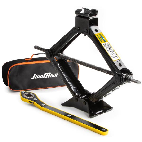 JiiinMiiin パンタジャッキ 耐荷重1.5T 十字ラチェットレンチ付き タイヤ交換 パンク修理 緊急対応 車載ジャッキ 収納袋付き コンパクト