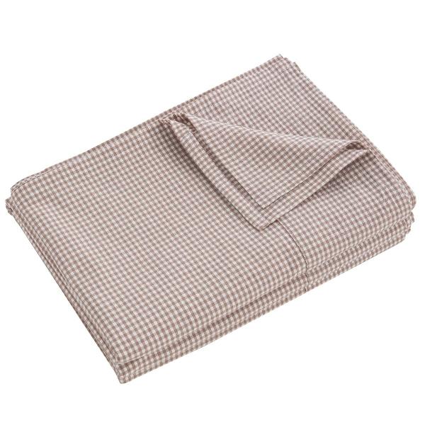 AVA.Home フラットシーツ キング 250x290cm 敷きシーツ オーガニックコットン 100% 洗いざらし ギンガムチェック 茶色