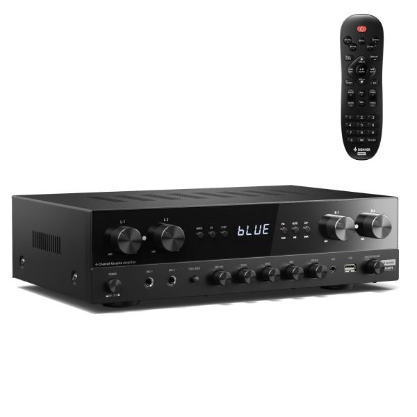 Donner パワーアンプ、オーディオアンプ Bluetooth 5.0、USB、FM、2マイクイン、エコー、RCA、家庭用ファイバー/同軸入力付きプ