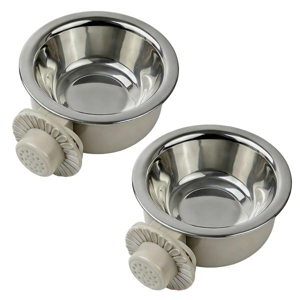 ペットぶら下げボウル ペットボウル ハンガー ゲージ用 ペット食器 餌入れ 固定 猫 犬 うさぎ 小動物用 食器 (2個-S-グレー)